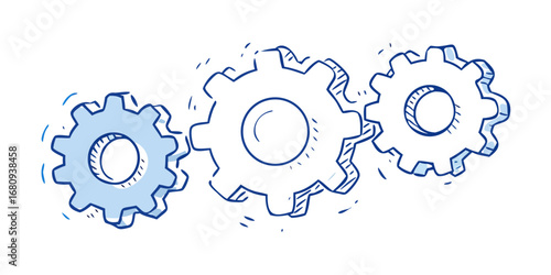 Blue and light blue gears interlocking machinery mechanical