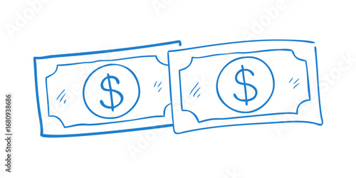 Blue dollar bills doodle money currency