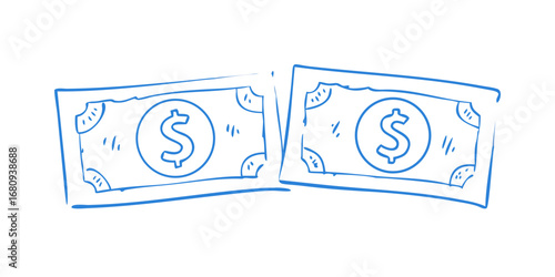 Blue dollar bills doodle money currency