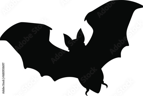 A majestic black silhouette of a chiroptera bat soaring through the night sky with wings spread wide silhouette