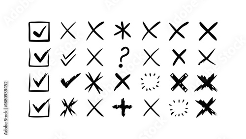Checkmarks and crosses symbols x mark tick