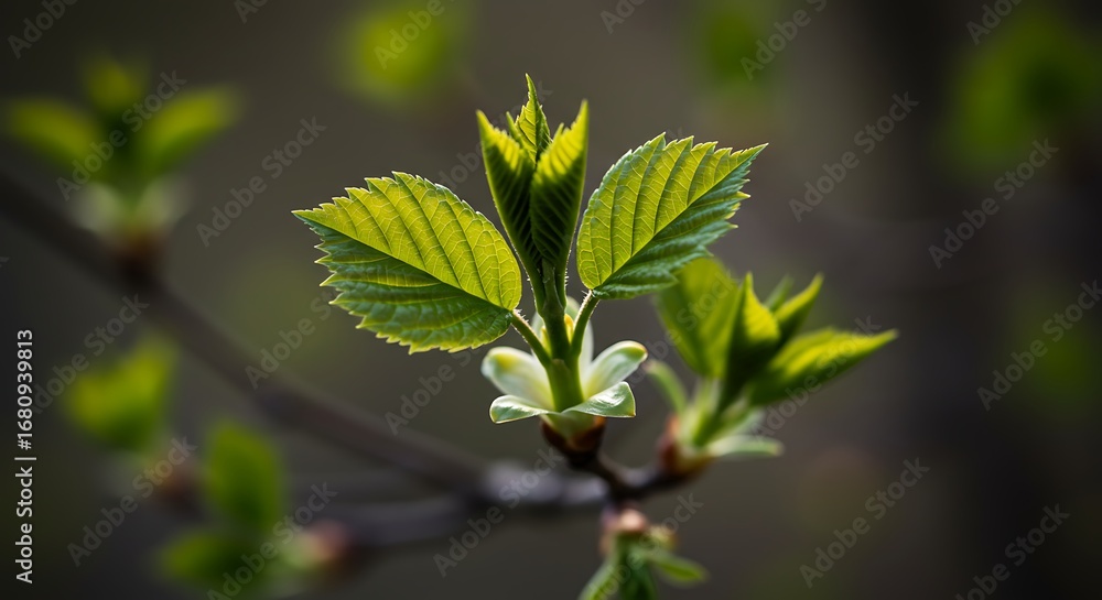 Obraz premium Radiant Spring Awakening: Backlit Young Leaves Unfurling with Delicate Veins