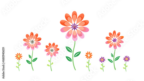 Colorful blooming flowers with green stems floral nature
