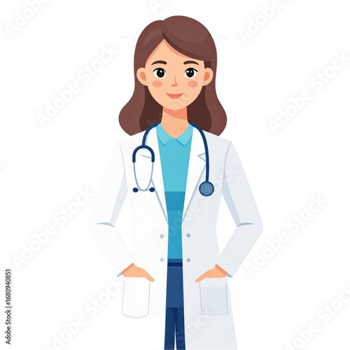 Female Doctor with Stethoscope in White Coat Illustration