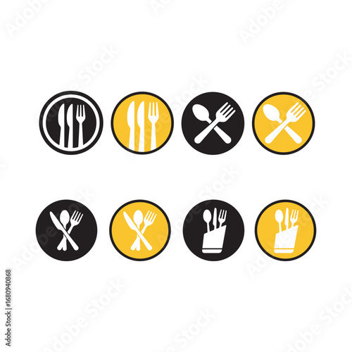 Cutlery and Utensil Icon Set for Restaurant and Dining Signs Vector