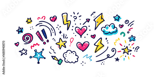 Colorful doodle elements hand drawn marker