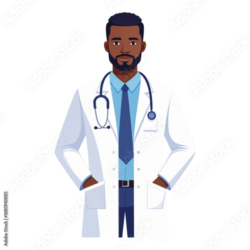 Male Doctor with Stethoscope in White Coat Illustration