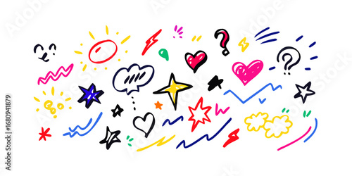 Colorful hand drawn doodles marker elements