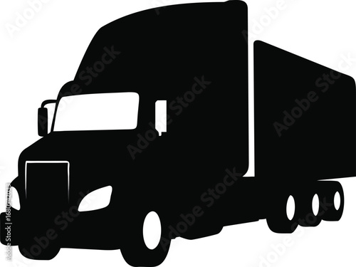 Bold silhouette of a powerful semi-trailer truck driving forward conveying strength and transportation services silhouette