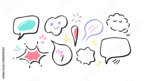Colorful hand drawn speech bubbles and comic elements