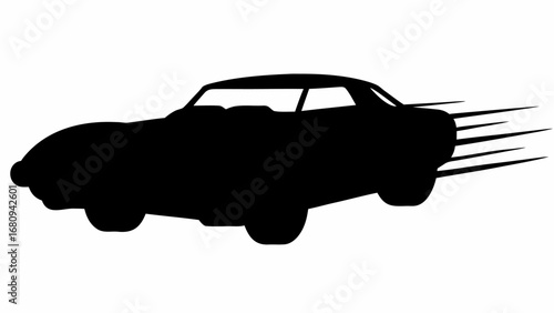 Silhouette of a classic car in motion with speed lines indicating rapid movement and a sleek design style