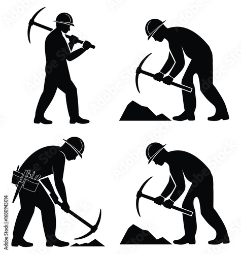 Mining and construction workers in action with pickaxes, representing hard work, effort, and industrial labor for your project needs