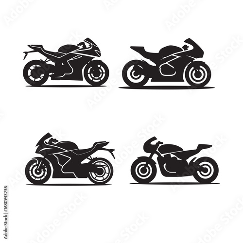 Motorcycle Silhouettes Set For Transport And Sport Design Vector