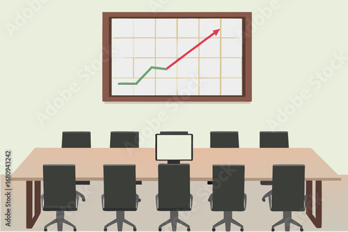 conference room setup with chairs table and growth chart displayed