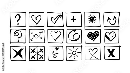 Doodle heart and x symbols graphic