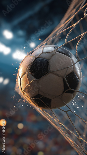 Wallpaper Mural Soccer ball hitting the net with splashes in dynamic stadium scene   Torontodigital.ca