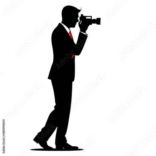 a man in suit holding camera silhouette photography