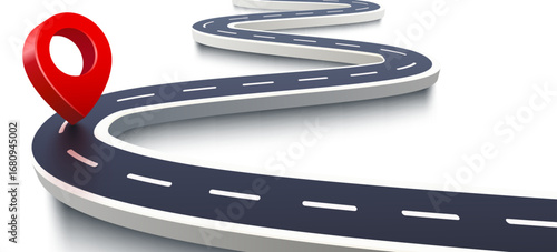 Road map with 3d location pin icon symbol or gps travel route navigation markers and transportation place pointer.