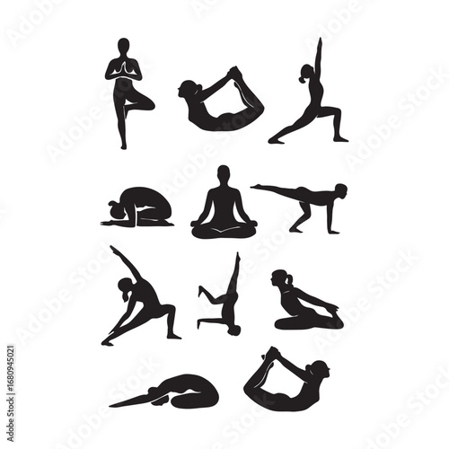 Yoga Poses Vector Art, Healthy Lifestyle and Mindfulness Practice