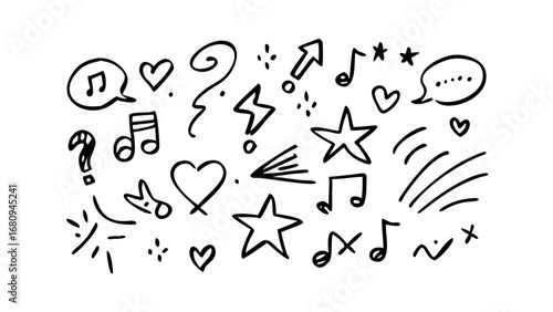 Hand Drawn Doodle Collection Featuring Musical Notes