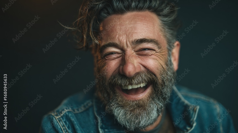 Obraz premium A genuine outburst portrait of a joyful older man, displaying positive energy