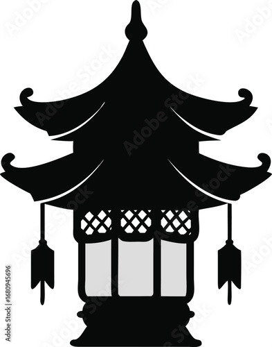 Traditional asian pagoda lantern silhouette stylized iconic architectural structure minimalist design element symbolizing east asian culture and heritage silhouette