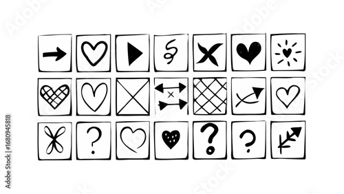 Hand Drawn Icons Collection symbols hearts