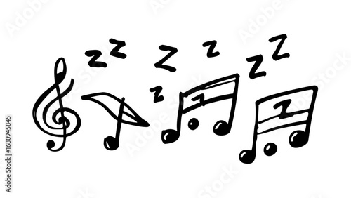 Hand drawn musical notes and symbols treble clef bass clef