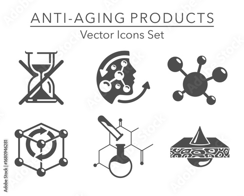 Anti-Aging Products features icons set in monochrome style