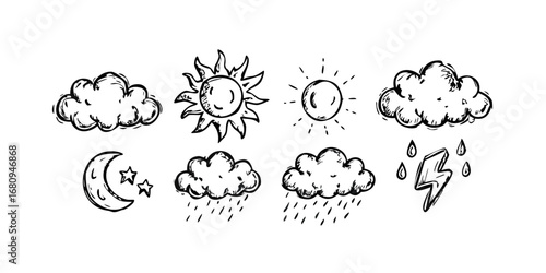 Hand Drawn Weather Icons moon clouds