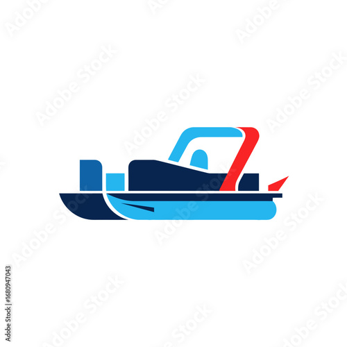 Simple pontoon boat icon in a modern flat style. Vector illustration of a recreational watercraft for leisure, travel, and marine transportation concepts