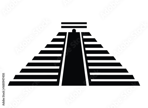 El Castillo Pyramid Chichen Itza Black White Illustration