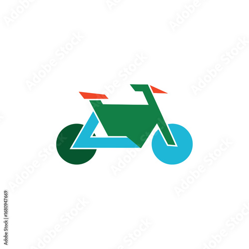 Conceptual design of a bicycle logo using colorful geometric shapes. Abstract vector illustration representing modern eco-friendly transport, cycling club, and minimalist branding icon
