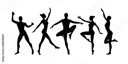 Male and female dancers in motion silhouette dancing