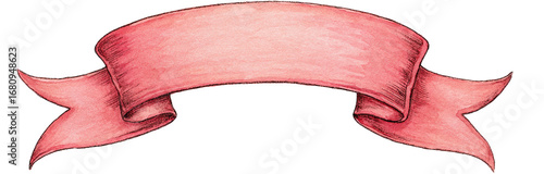 A decorative, hand-drawn, light pink ribbon banner with a slightly textured appearance.  The ribbon curves and displays a soft,  gentle shade.  A subtle, dotted outline adds a decorative edge