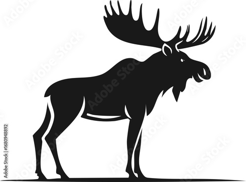 Moose Animal Vector Logo in Black and White, Minimalist and Simple Design, Perfect for Wildlife Branding, Nature Illustration, and Unique Animal Identity
