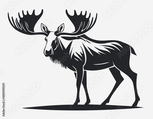 Moose Animal Vector Logo in Black and White, Minimalist and Simple Design, Perfect for Wildlife Branding, Nature Illustration, and Unique Animal Identity
