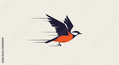 Flying bird illustration with motion effect and vibrant colors  