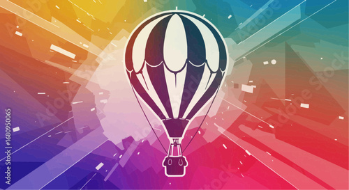Colorful hot air balloon illustration in vibrant abstract background  