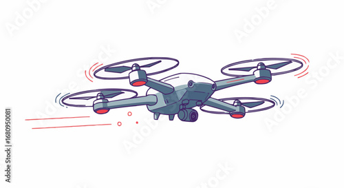 Drone flying in technology style with colorful accents  