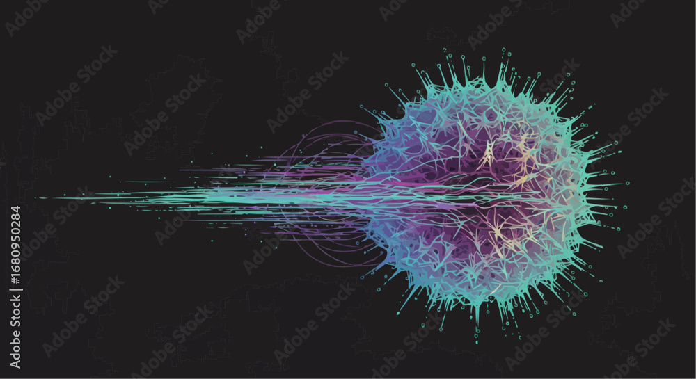 Obraz premium Abstract representation of a virus cell in dynamic motion 