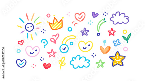 Playful cartoon doodle icons colorful