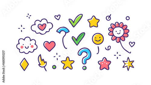 Playful cartoon doodle icons cute