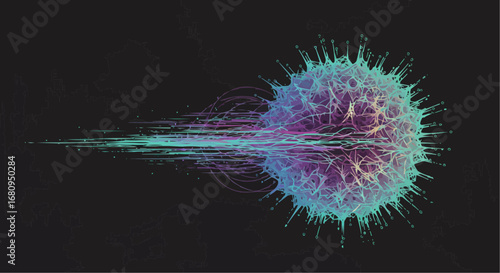 Abstract representation of a virus cell in dynamic motion  