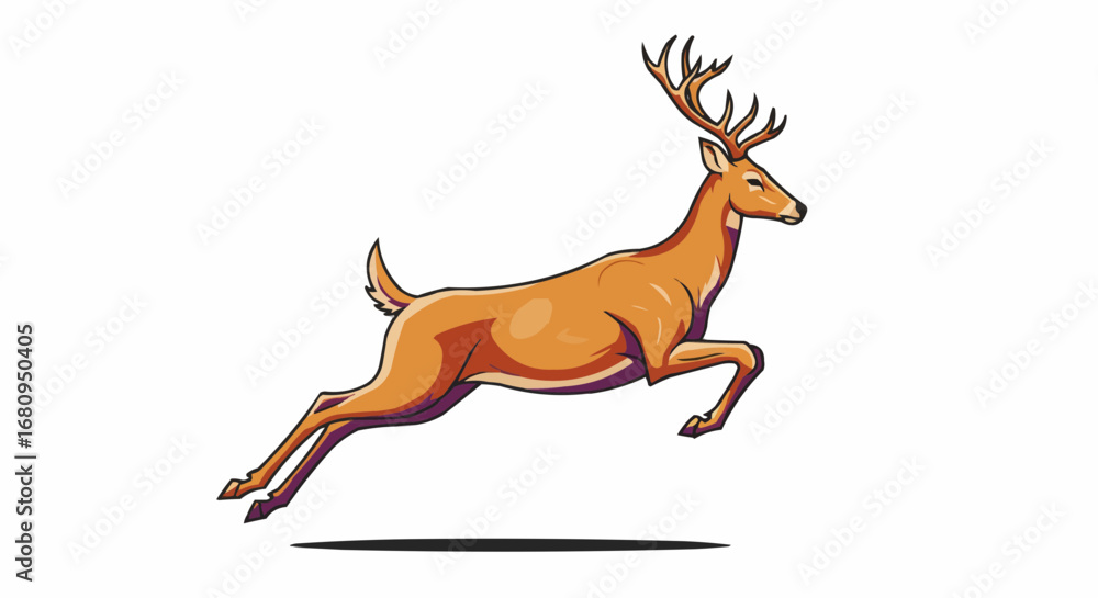Fototapeta premium Running deer illustration in a dynamic pose with smooth lines 