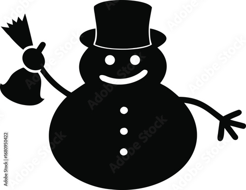 Classic snowman silhouette with top hat and broom merry winter celebration festive holiday season element silhouette