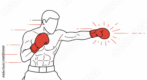 Boxer throwing a punch with red gloves in dynamic motion  
