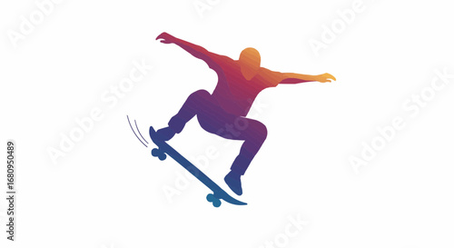 Skater performing jump on skateboard in dynamic silhouette style  