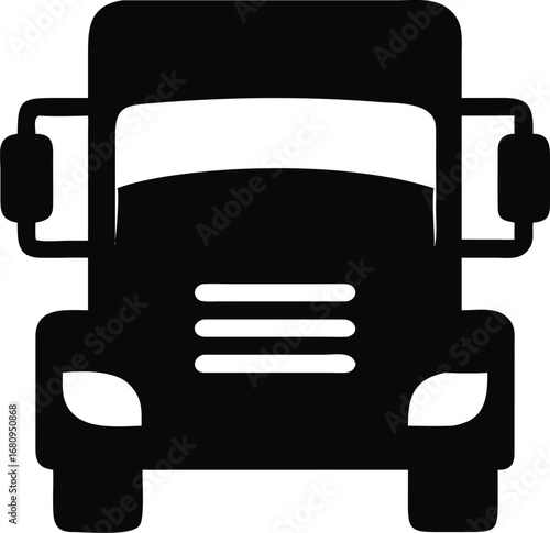 Simple black and white graphic of a truck cab front view iconic representation for logistics and transportation industries silhouette