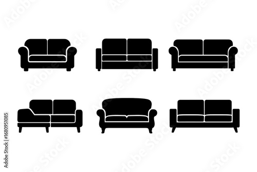 sofa and couch silhouette icons – single, double, sectional, loveseat